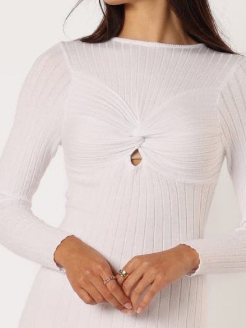 NWT-Petal & Pup Long Sleeve Ribbed w  Twisted & Cutout Bodice Midi Dress-Size M